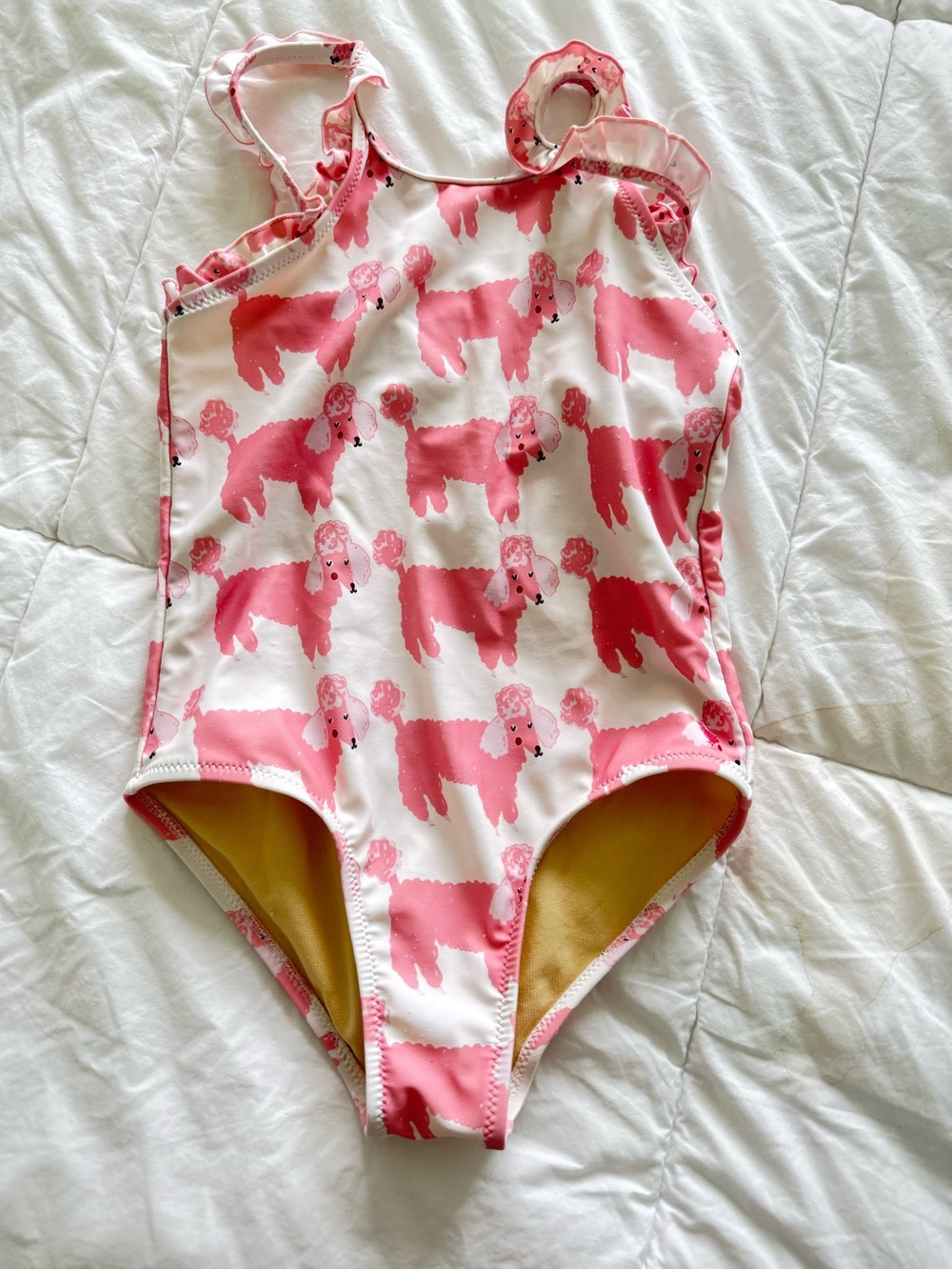 Pink Chicken Poodle Print Girls One-Piece Swimsuit